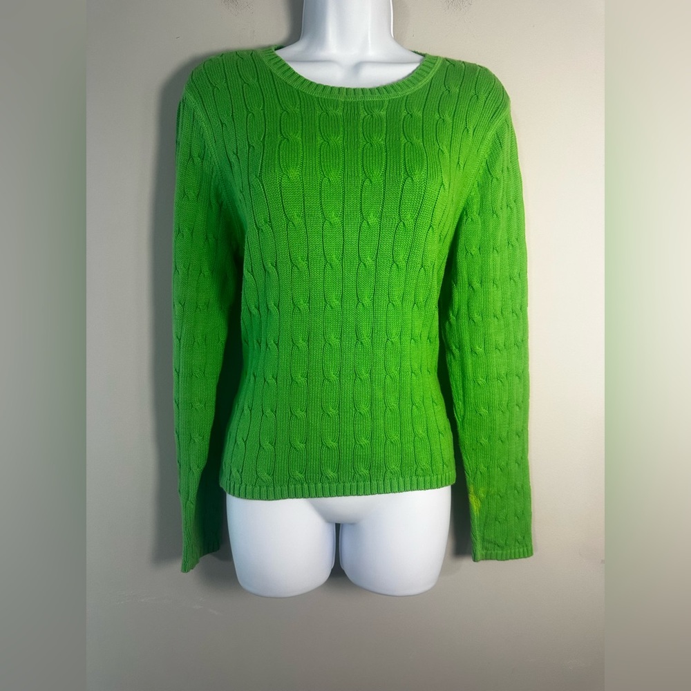 Vtg Polo Jeans Co. Ralph Lauren Women's L Cable Knit Sweater Lime Green Japan